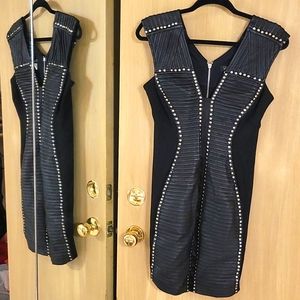 Black leather studded dress